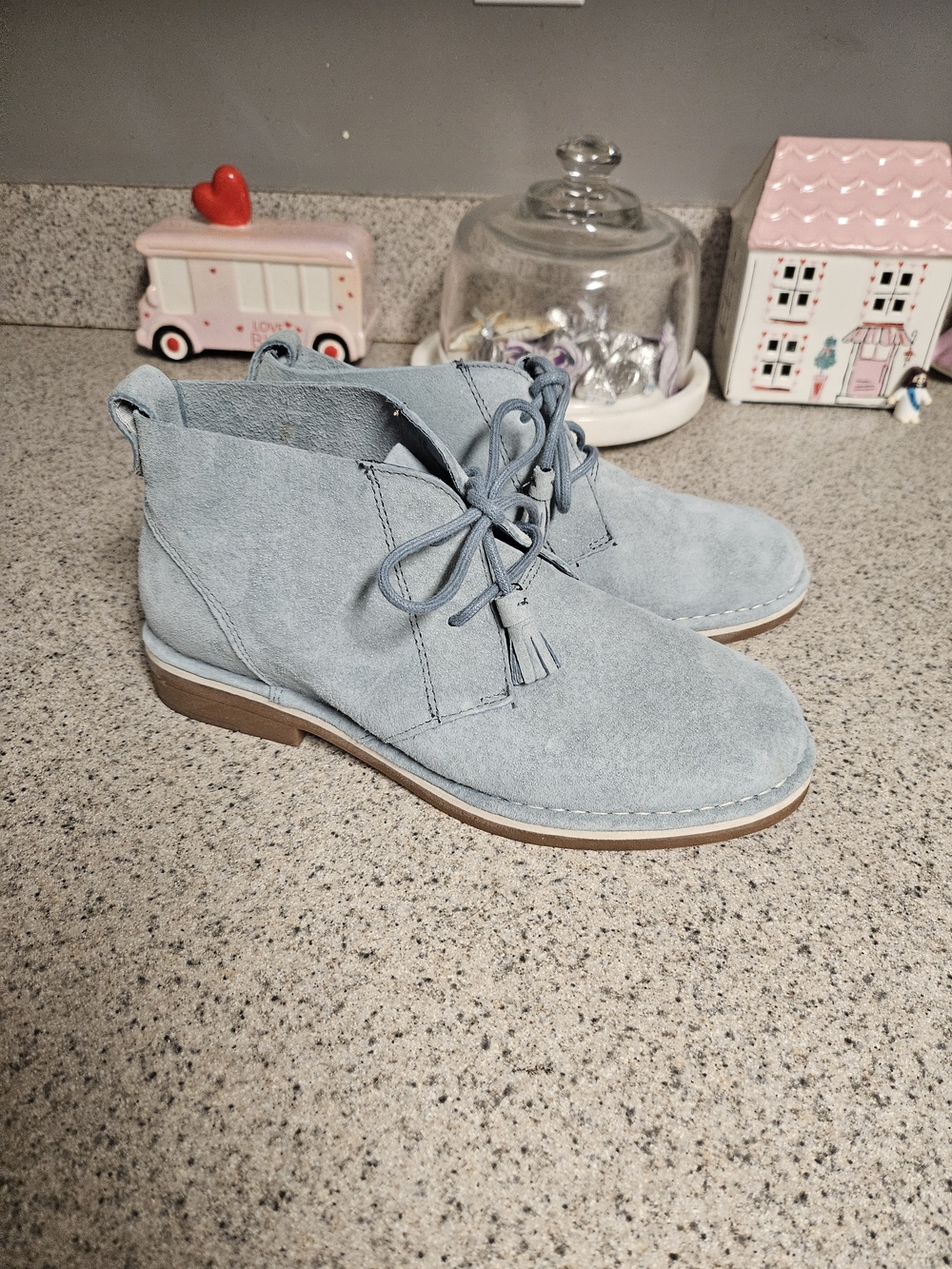 Women's Light Blue Suede Lace-Up Ankle Boots